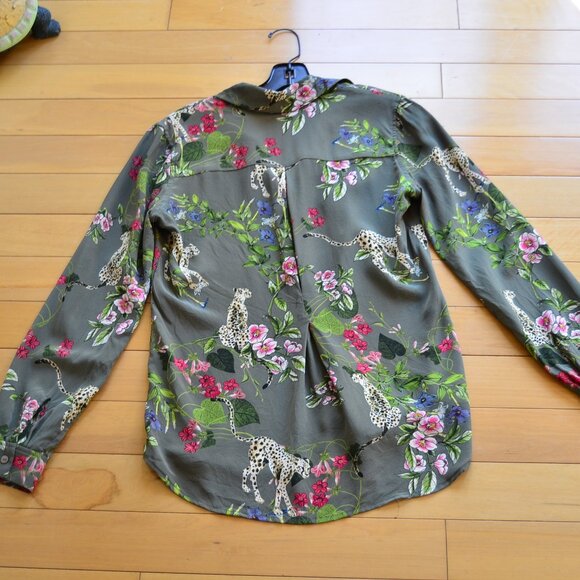 L'AGENCE NINA KAHKI CHEETAH SILK SHIRT SIZE XS - Picture 8 of 13